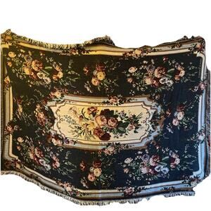 Goodwin Weavers Floral Afghan Throw Blanket Fringed Excellent Condition USA
